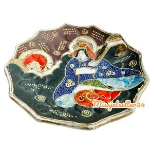 Colorful Vintage Satsuma Plate Immortals Nappy Plate Majolica Japan